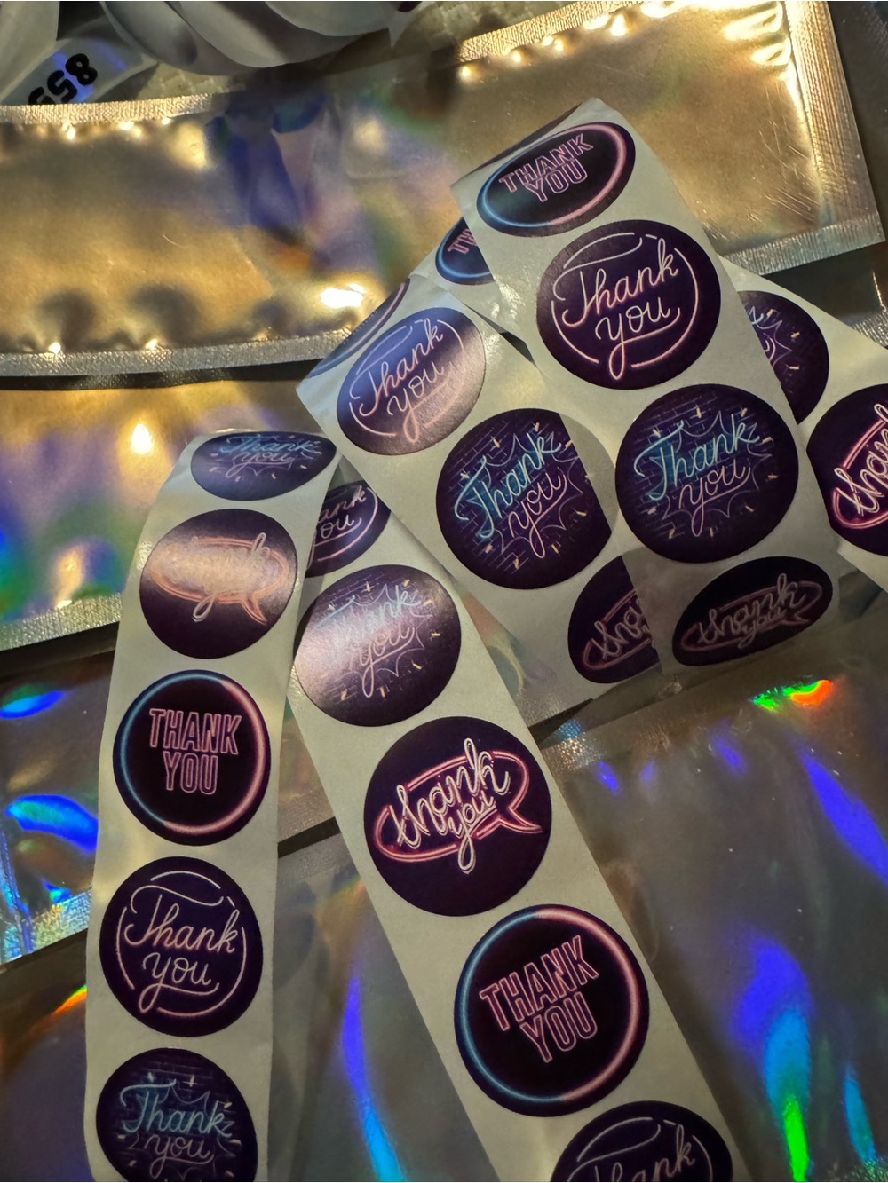 ★ 50 Galaxy Thank You Stickers Holographic Packaging Seals Labels